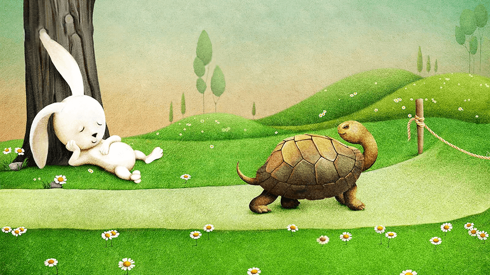 Hình ảnh rùa và thỏ đang chạy đua