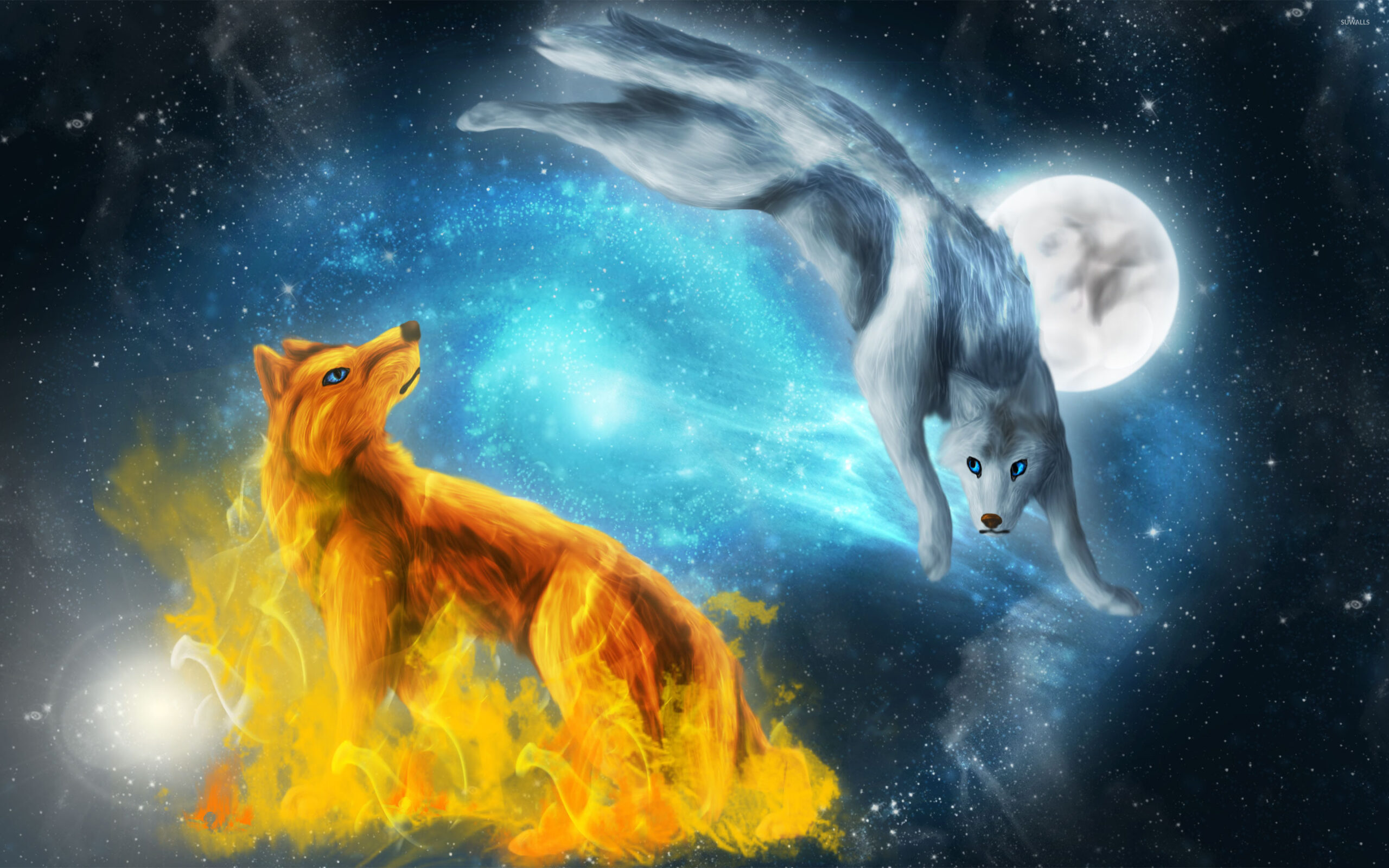 Hình nền chó sói lửa và băng tuyệt đẹp
