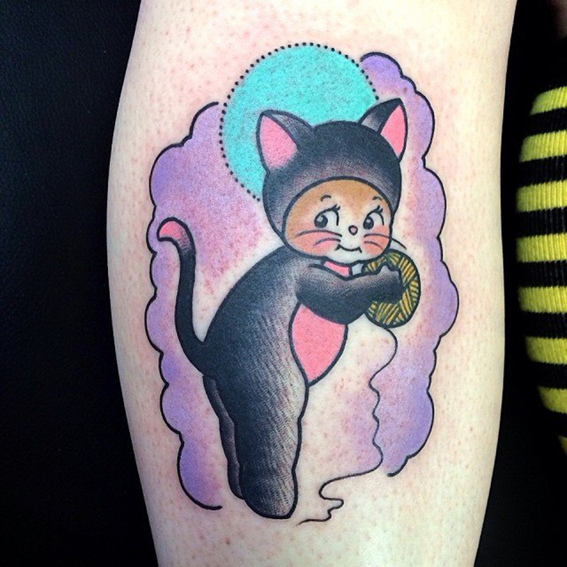 Hình xăm tattoo con mèo hài hước