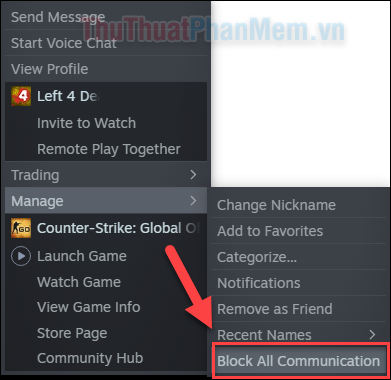 Chọn Block All Communication ở menu tiếp theo