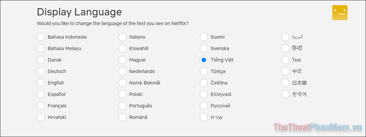 Chọn ngôn ngữ để giao diện của Netflix hiển thị