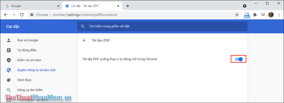 Bật tải xuống PDF thay vì tự động mở trong Chrome