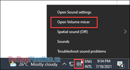 Mở Volume mixer