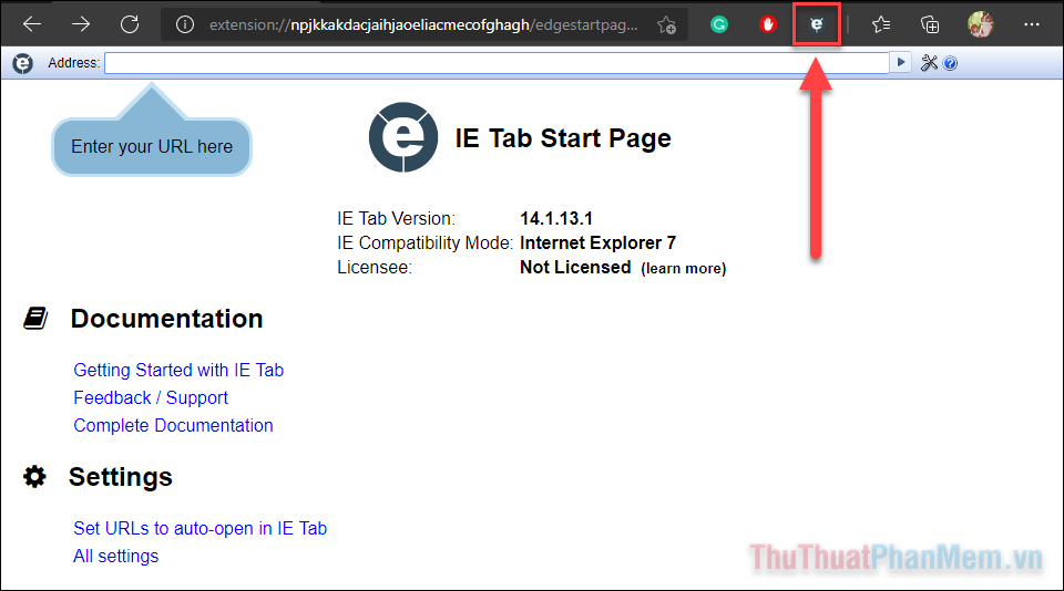 Nhấn vào biểu tượng nhỏ của IE Tab xuất hiện trên thanh công cụ