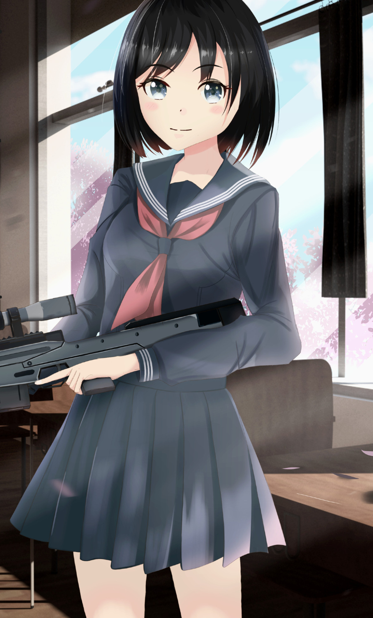 Ảnh nền Anime nữ cầm súng Full HD cho điện thoại