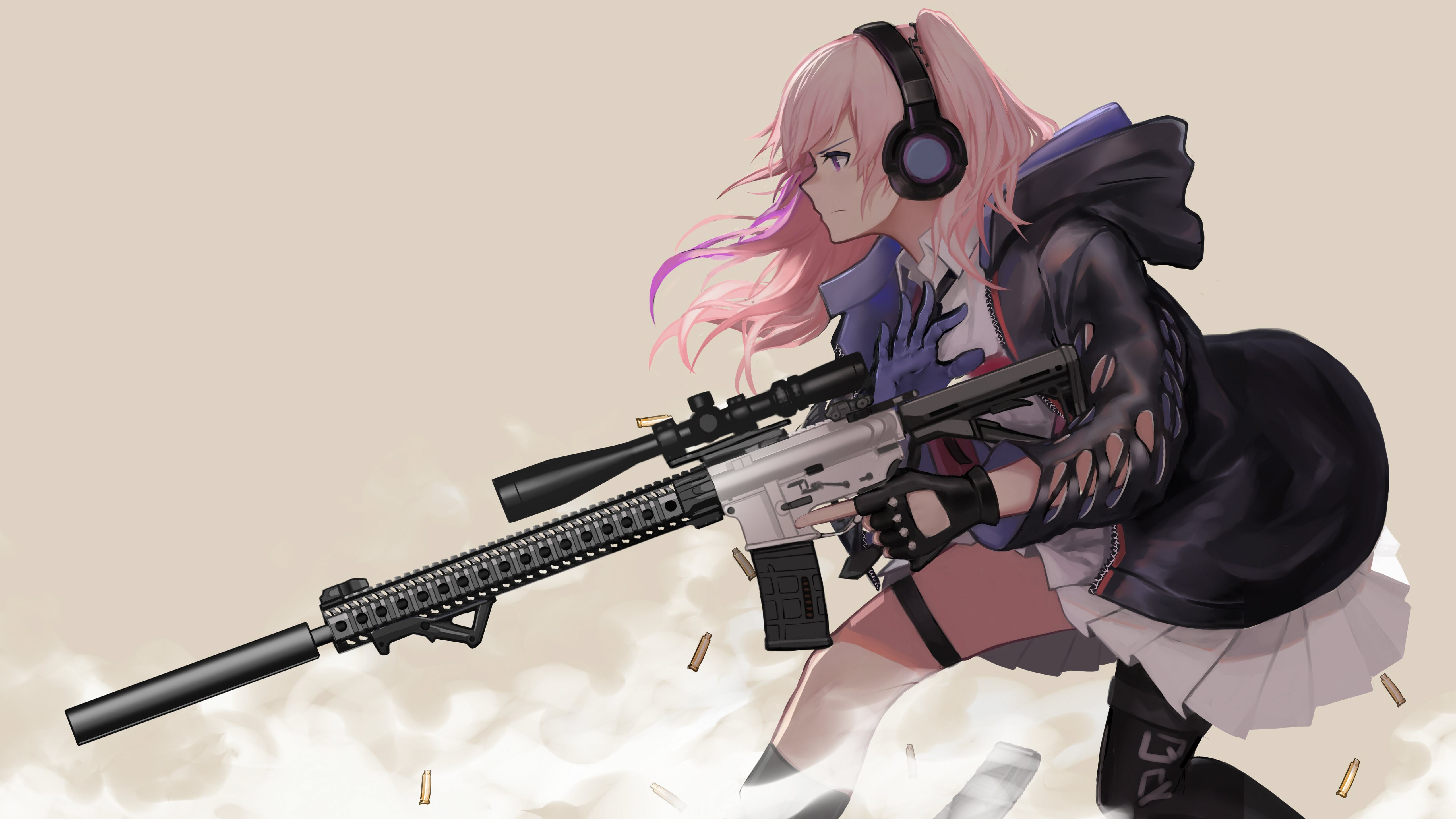 Ảnh nền Anime nữ cầm súng ngầu chất lượng cao 5K