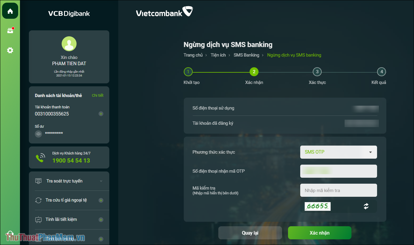 Lưu ý các thông tin để tránh sai lệch trong quá trình hủy đăng ký dịch vụ trên Vietcombank
