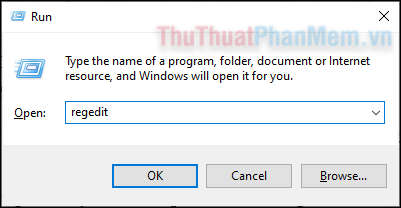 Nhấn Windows + R để mở hộp thoại Run, sau đó nhập regedit và nhấn enter