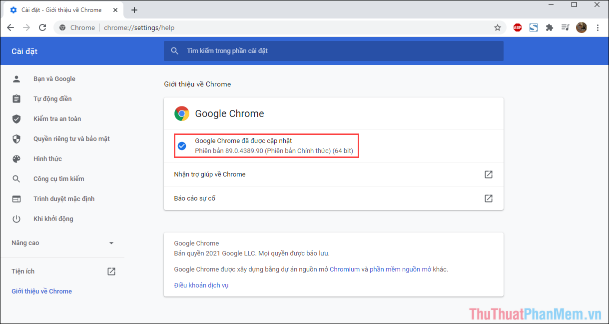 Chọn mục Giới thiệu về Chrome để xem phiên bản của trình duyệt
