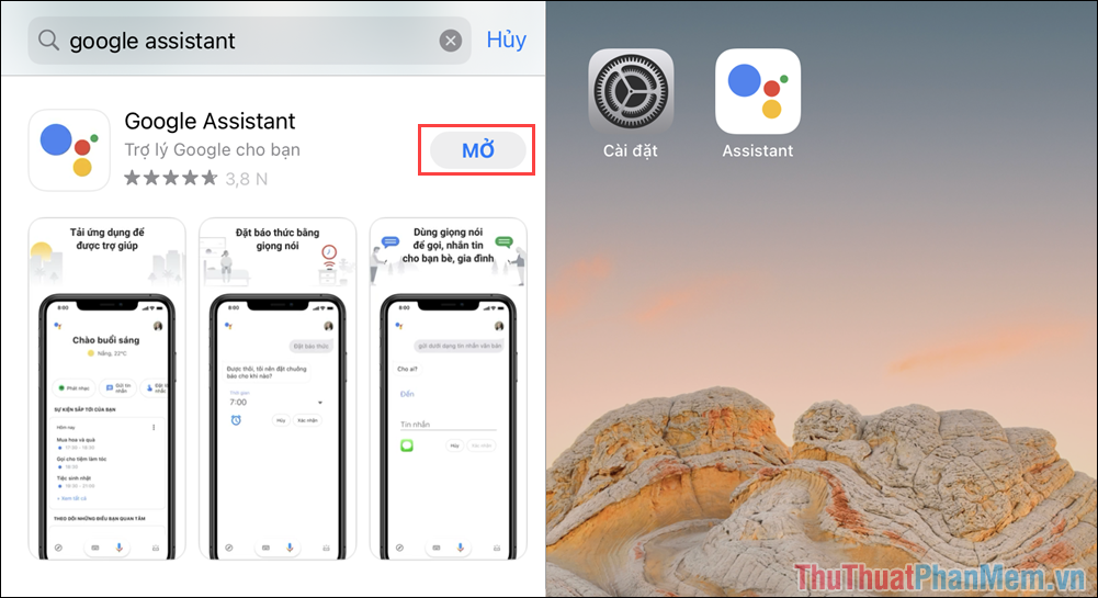 Truy cập App Store và nhập Google Assistant để tải về điện thoại