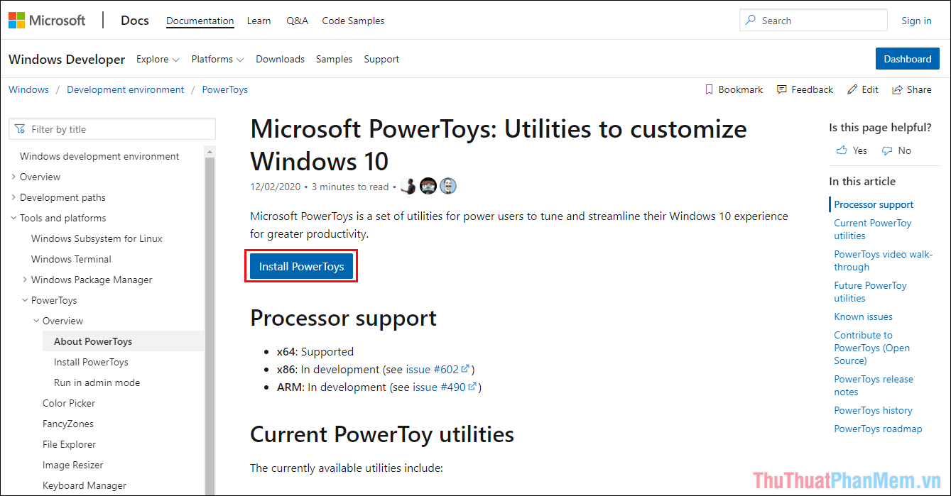 Truy cập Microsoft để tải phần mềm Power Toys về máy tính