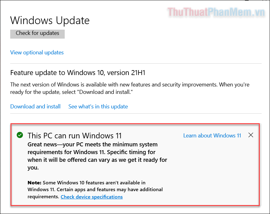 Lưu ý: PC này không thể chạy Windows 11