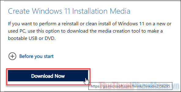 Truy cập vào trang Download Windows 11 và tải về Installation Media