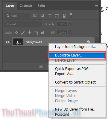 Bấm chuột phải vào layer Background và chọn Duplicate Layer