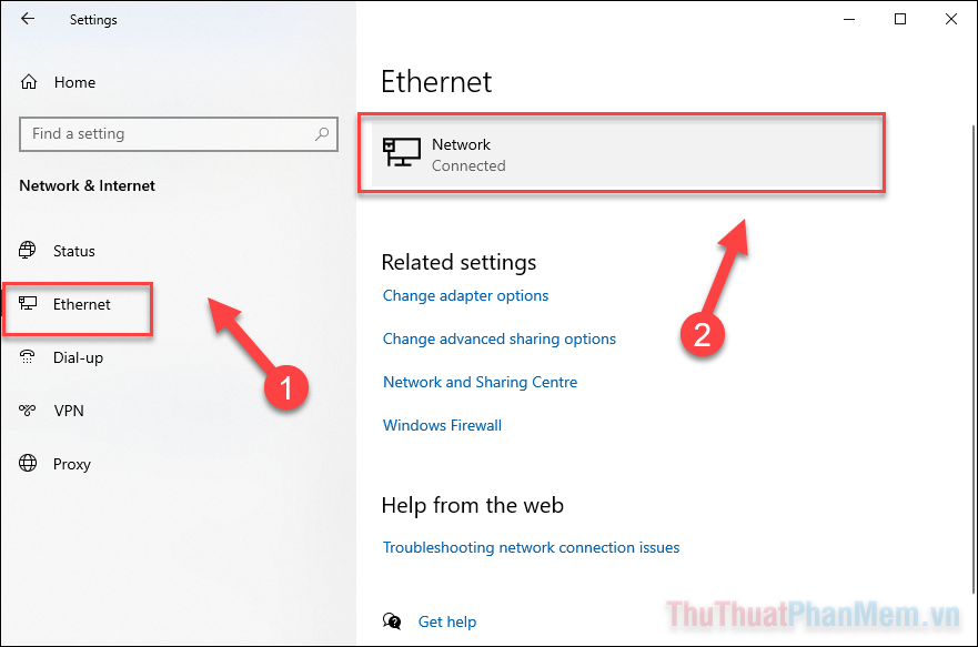 Chọn Ethernet ở menu bên trái, sau đó nhấp vào mạng Ethernet của bạn