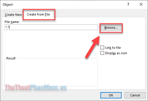 Chuyển sang tab Create from File, nhấn Browse…