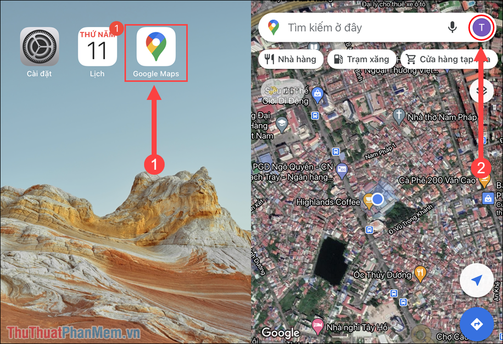 Mở ứng dụng Google Maps trên điện thoại và chọn mục Tài khoản