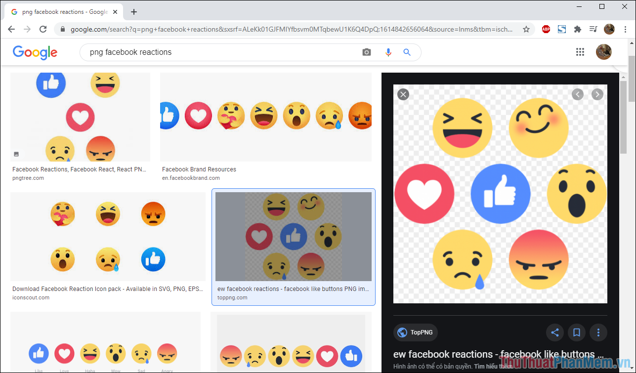 Tìm kiếm hình ảnh icon cảm xúc trên Facebook và đi kèm với đó là từ khóa PNG