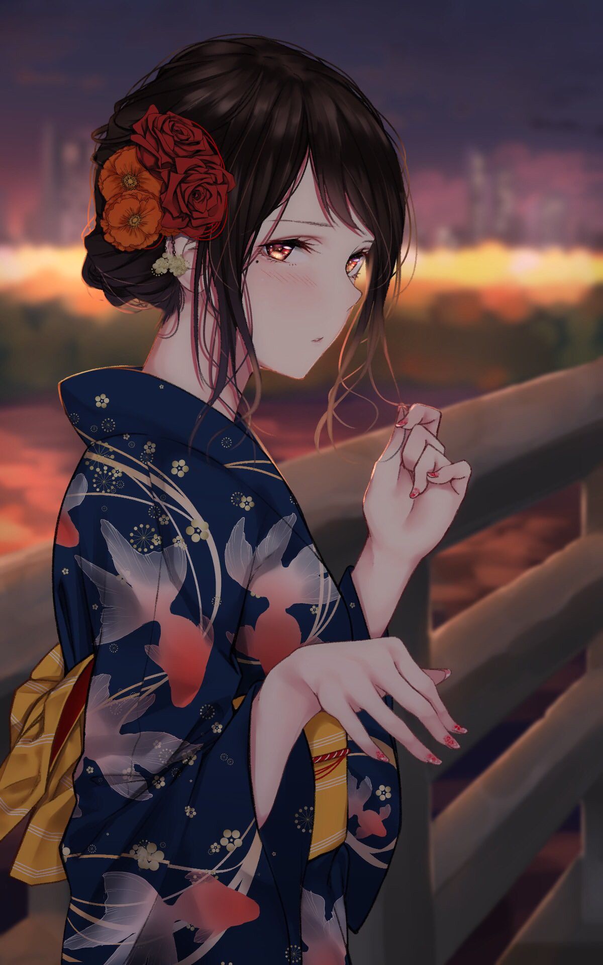 Hình nền Anime Kimono Full HD cho điện thoại