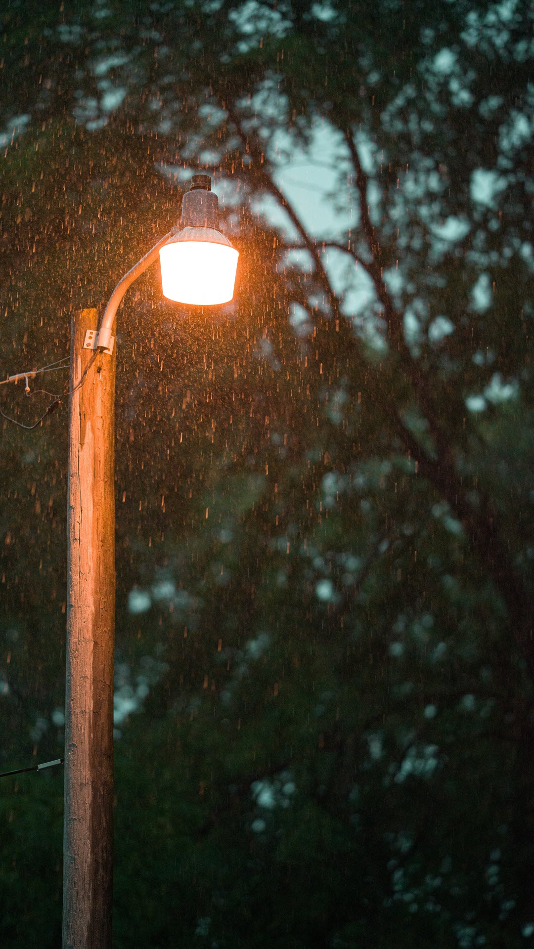 Hình nền mưa rơi buồn và đèn đường