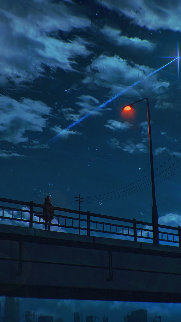 Ảnh anime cô đơn dưới bầu trời đêm