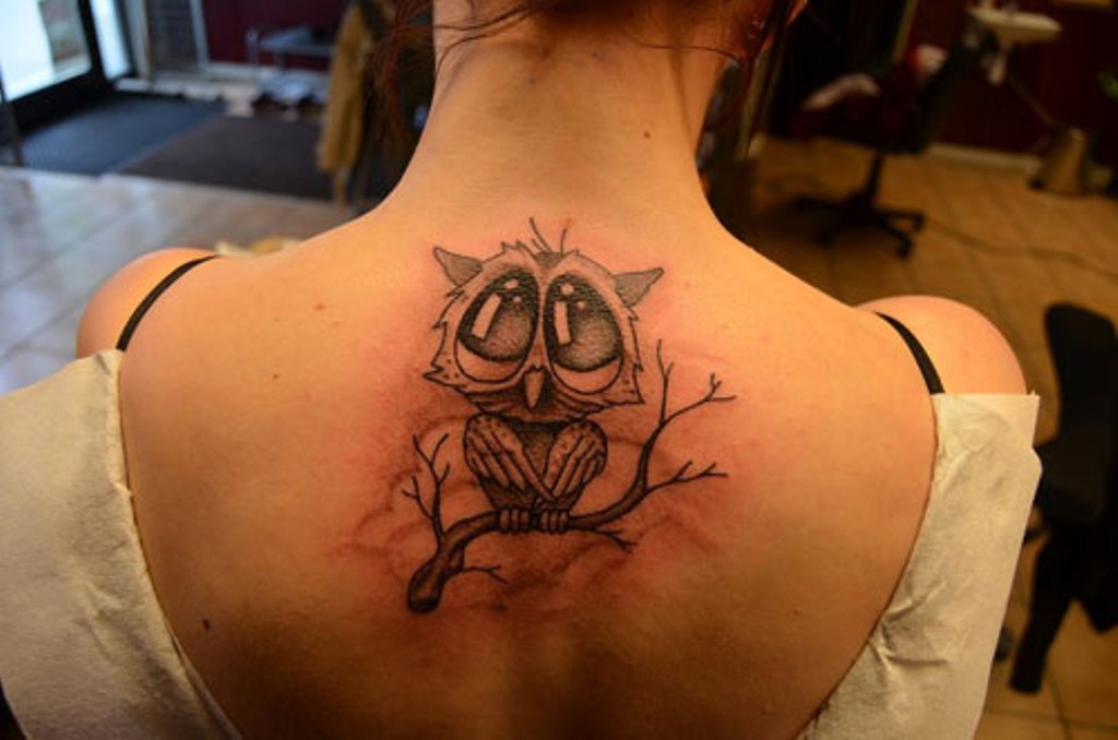 Owl Tattoo On Neck Back