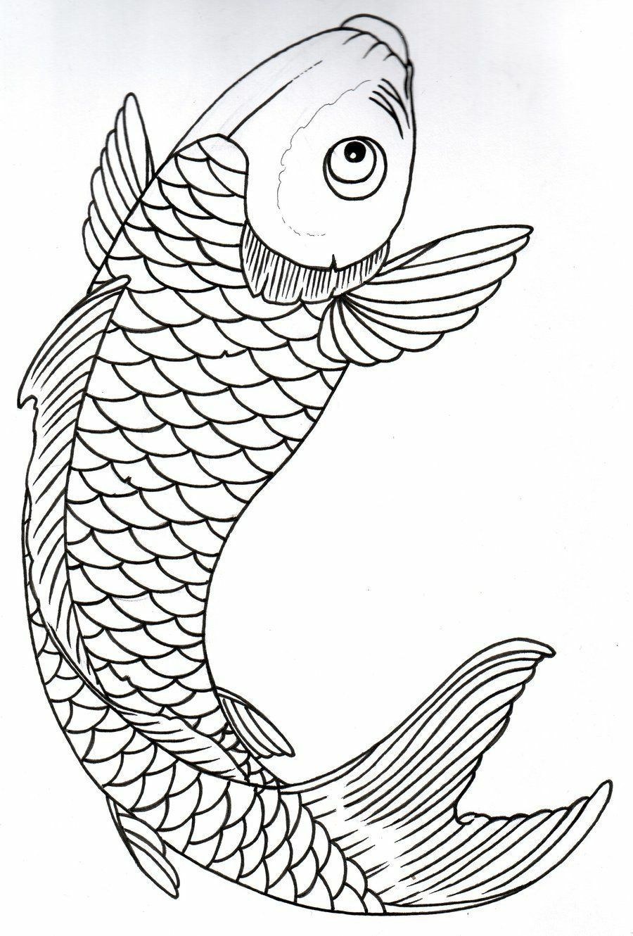 Hình vẽ cá chép trắng đen