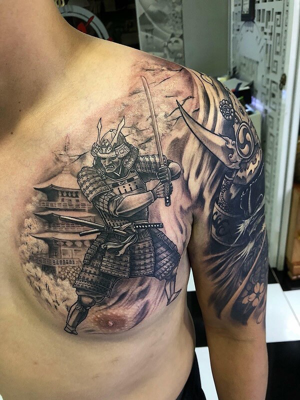 Hình xăm Samurai mặt quỷ trên ngực