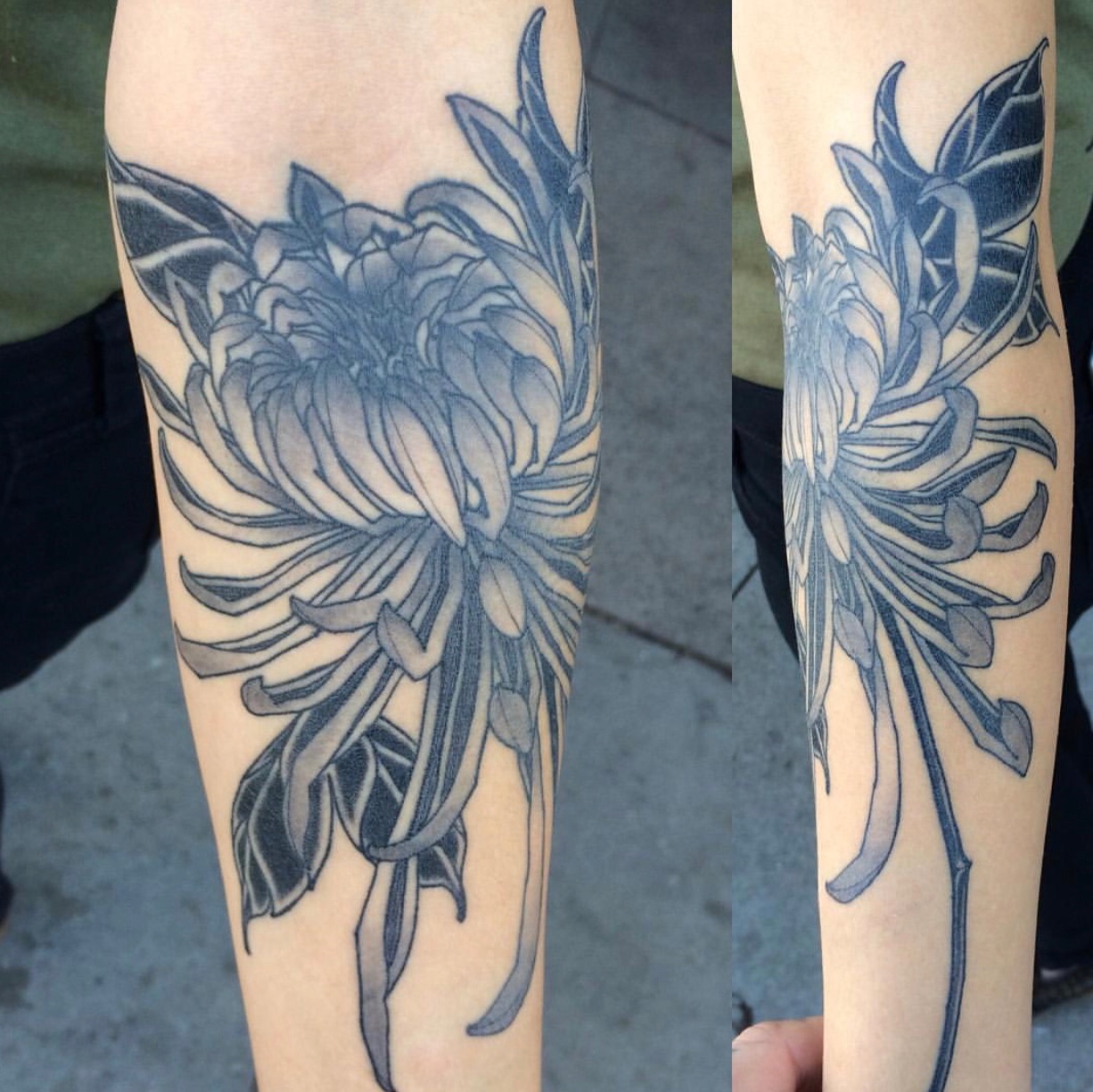 Hình xăm hoa cúc Nhật cổ ở cánh tay