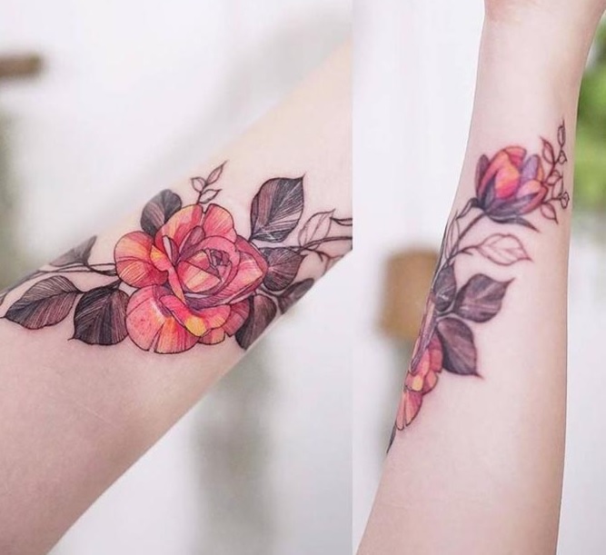 Hình xăm hoa hồng ở cánh tay nữ tuyệt đẹp nhất