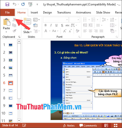 Mở file PowerPoint và click vào menu File