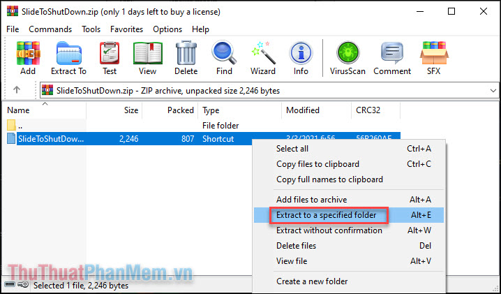 Click chuột phải vào file SlidetoShutDown.exe, chọn Extract to a specified folder