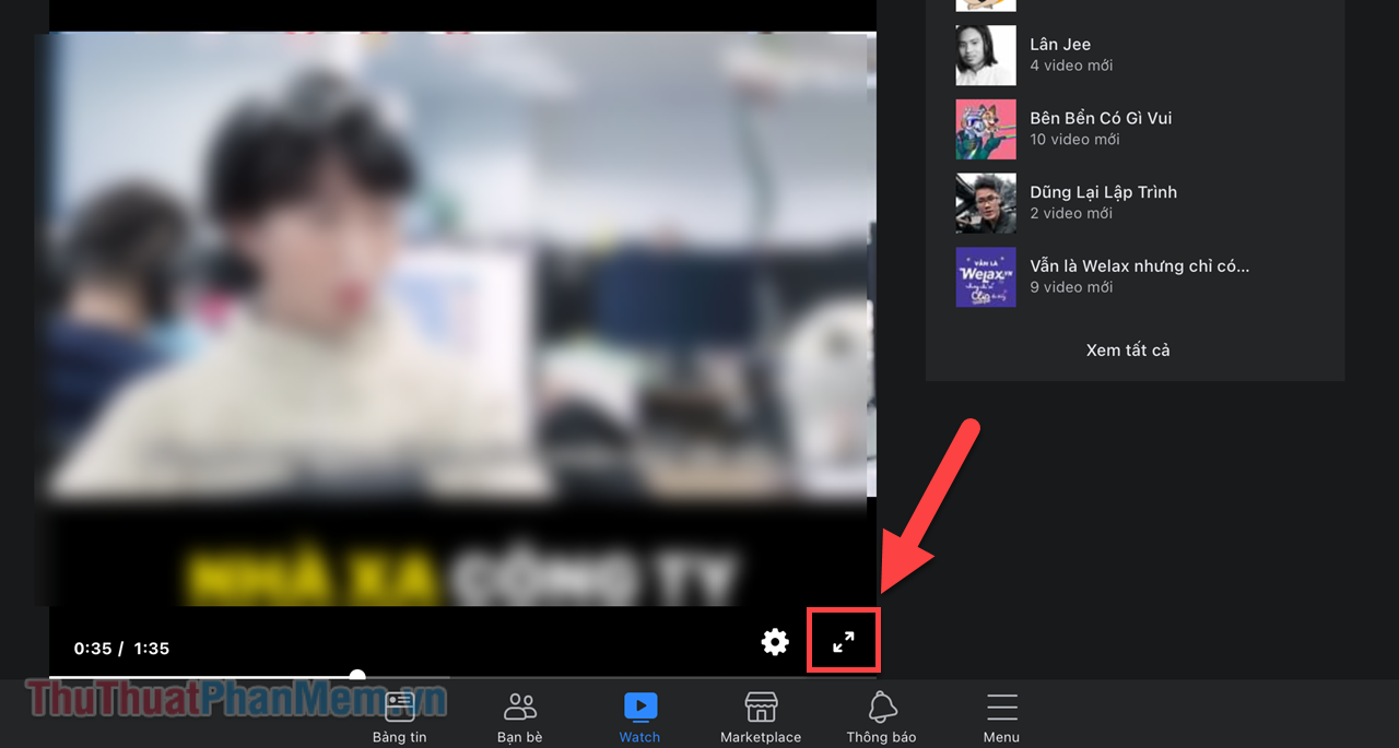 Để nút AirPlay xuất hiện khi xem video Facebook, phải mở video toàn màn hình (góc dưới cùng bên phải)