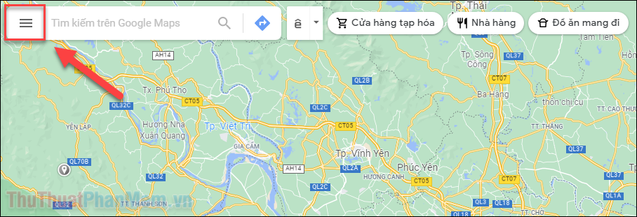 Mở Google Maps trên máy tính của bạn và nhấp vào dấu 3 gạch ngang ở góc trên bên trái