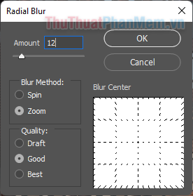 Bạn có thể xem trước các điều chỉnh của mình bằng ô vuông màu trắng ở mục Blur Center