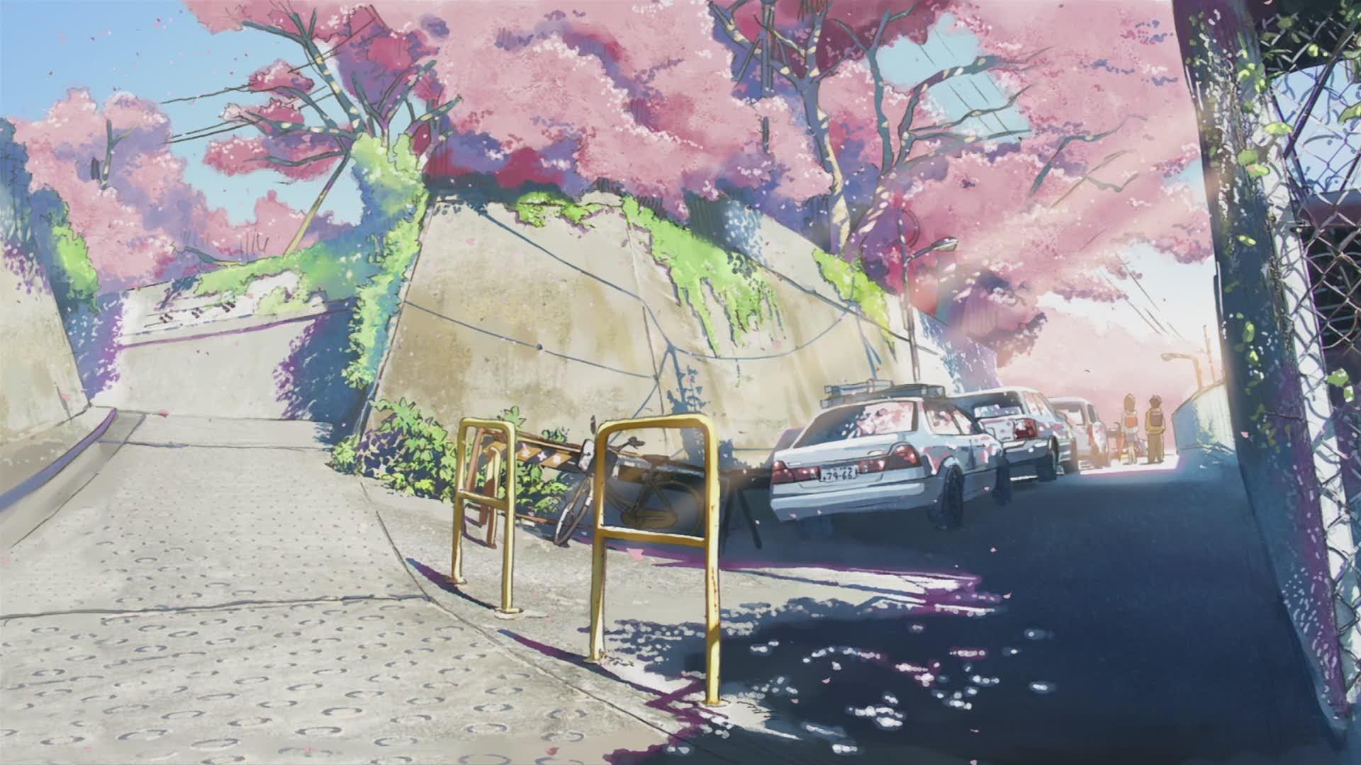 Ảnh nền Anime phong cảnh hoa anh đào Nhật Bản
