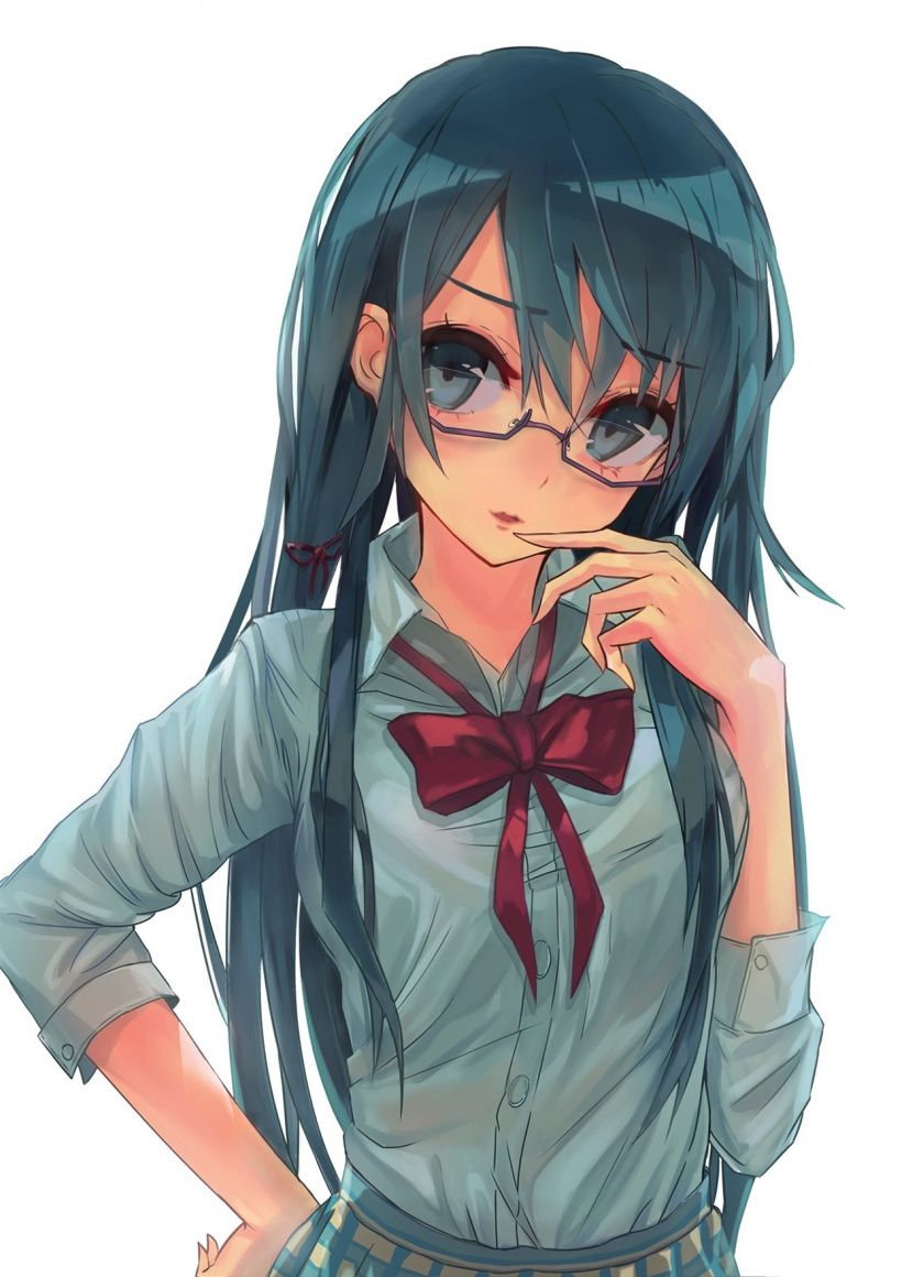 Hình ảnh gái xinh tóc dài đeo kính che mặt anime cực đẹp