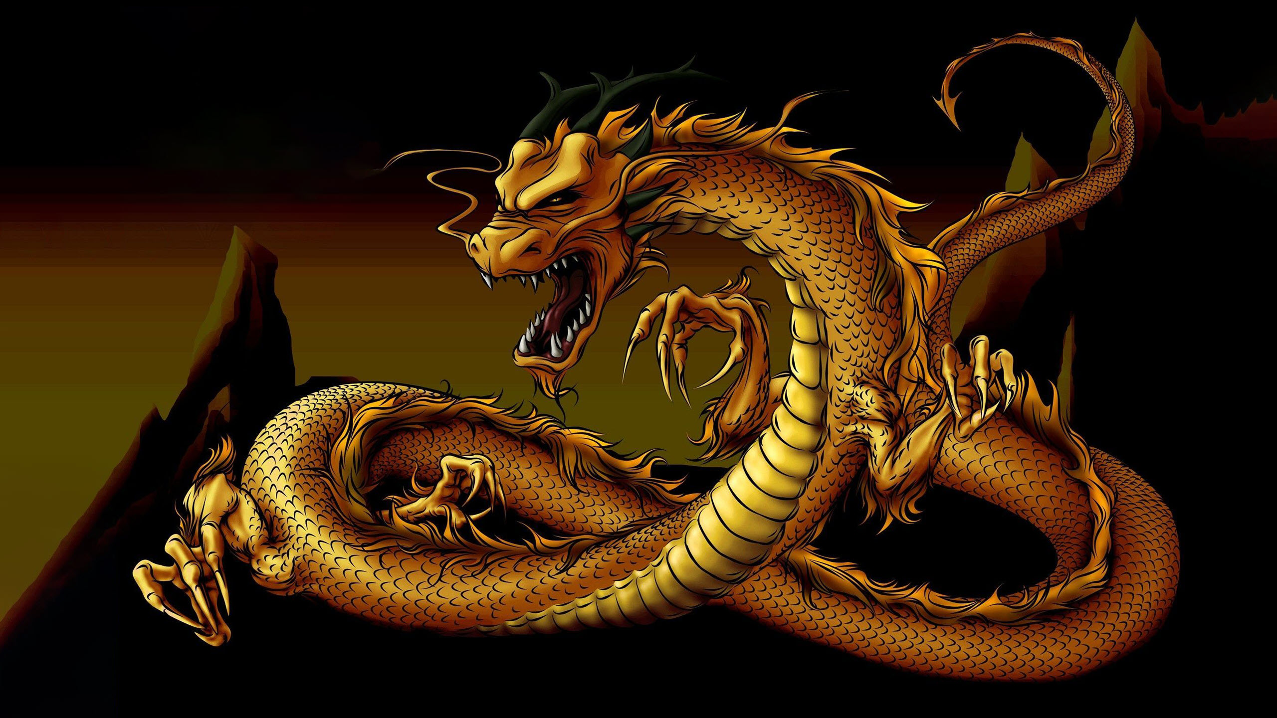 Ảnh nền rồng vàng 3D Trung Quốc