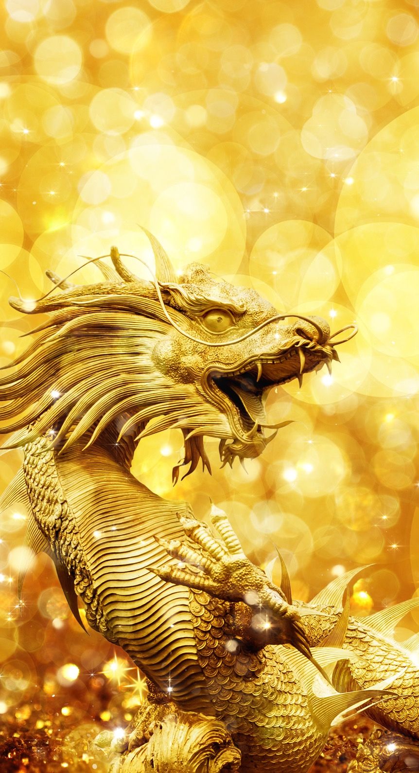 Hình nền rồng vàng 3D dũng mãnh